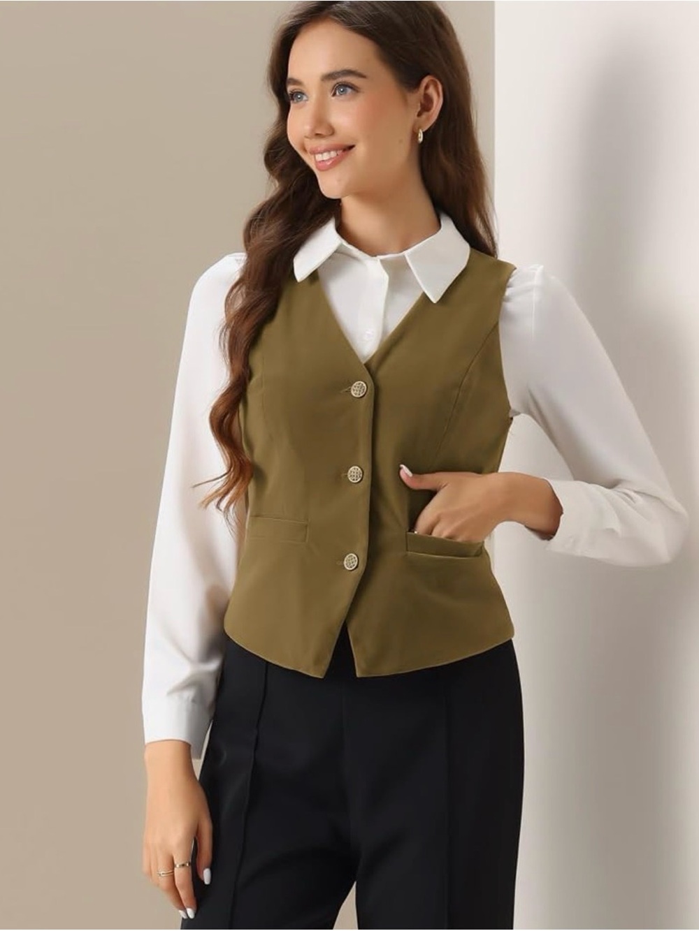 Allegra K brown Button Front Tailored Vest